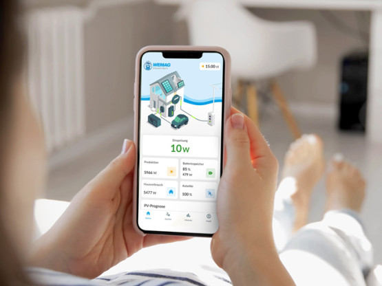 Nutzer betrachtet eine App zur Energieübersicht und Einsparungen durch den dynamischen Stromtarif während der Energiewende.