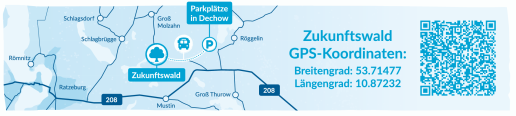 Lageplan zur Pflanzfläche, GPS-Koordinaten und QR-Code